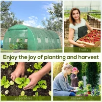 Outsunny Walk-in Tunnel Greenhouse, 19 x 10 x 6.6 ft Hoop House with Zipped Roll-Up Door and 8 Mesh Windows, Outdoor Greenhouse with Galvanised Steel Frame, Green(m-7)