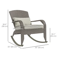Outsunny Adirondack Chair, Outdoor Wicker Rocking Chair with High Back, Seat Cushion and Pillow for Porch, Balcony, Cream White(m-3)