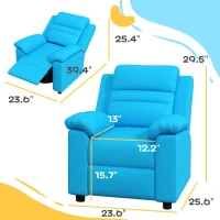 Qaba Kids Leather Recliner Chair with Armrest, Footrest, Headrest for Boys and Girls 3-9 Years Old, Blue(m-3)