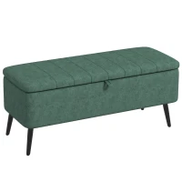 HOMCOM 40" Ottoman with Storage, Linen Upholstered Storage Ottoman Bench with Steel Legs for Living Room, Bedroom Dark Green(m-11)