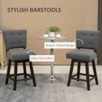 HOMCOM Set of 2 Tufted Bar Stool Chairs, Grey(m-5)