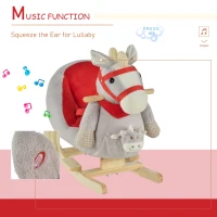 Qaba Kids Ride On Rocking Horse with Cradlesong Handle Grip Hand Puppet Traditional Toy Gift for Children 18-36 Months Rocking Toy for Toddler Grey(m-9)