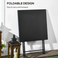 Outsunny Folding Coffee Table, Folding Patio Table, Square Small Side Table with Metal Plate Top, 23.6" x 23.6", Black(m-4)