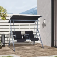 Outsunny Double Outdoor Swing Chair 2 Person Covered Swing Porch Swing w/ Pivot Table & Storage Console, Grey(m-1)