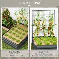 Outsunny Galvanized Raised Garden Bed with Trellis for Climbing Plants, Outdoor Planter Box with Open Bottom, Dark Grey(m-4)