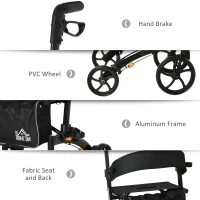 HOMCOM Aluminum Rollator Walker for Seniors and Adults with 10'' Wheels FSA HSA Eligible, Seat and Backrest, Folding Rolling Walker with Adjustable Handle and Storage Bag, Support up to 300lbs, Black(m-6)