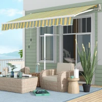 Outsunny 10' x 6.5' Manual Retractable Awning with LED Lights, Aluminum Frame Sun Canopies for Patio Door Window, Yellow/Grey(m-8)