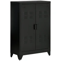 HOMCOM Industrial Storage Cabinet, Steel Garage Cabinet with Double Doors and Adjustable Shelves, Black(m-1)