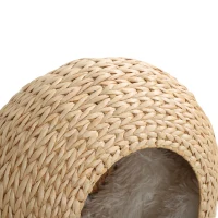 PawHut Wall Mounted Cat Condo with Washable Cushion, Natural Wood(m-9)