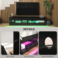 HOMCOM Lighted TV Stand for TVs up to 75", TV Cabinet with Storage for Living Room, High Gloss Black(m-7)