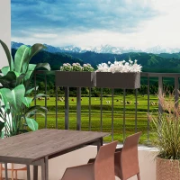Outsunny 2 Pack 20 Inch Railing Flower Pots, Hanging Flower Pots with Hooks, Drainage Holes for Fence, Rattan Look, Brown(m-10)