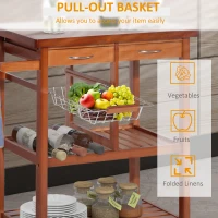 HOMCOM Wooden Kitchen Trolley Cart Basket Drawer Dining Storage w/Roller Holder Wood(m-7)