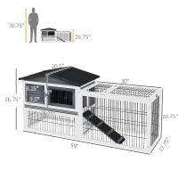 PawHut 2 Level 59" Outdoor Rabbit Hutch with Openable Top, Dark Gray(m-3)