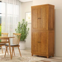HOMCOM 72.5" Kitchen Cabinet, Pantry Storage Cabinet with 4 Doors, Adjustable Shelves for Dining Room, Distressed Brown(m-10)