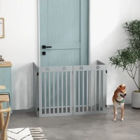 PawHut 80" Extra Wide Freestanding Pet Gate with Support Feet, Light Grey(m-1)