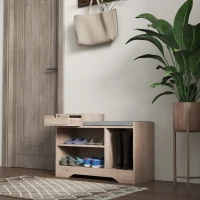 HOMCOM Upholstered Shoe Storage Bench, Hallway Shoe Storage with Seat, Drawer, 3 Open Shelves for Entryway, Grey(m-7)