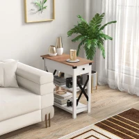 HOMCOM End Side Table with Charging Station, 2 USB Ports and 1 Outlet for Living Room, Bedroom, 11.75" x 23.5" x 24.5", White(m-7)
