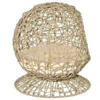 PawHut Rattan Elevated Cat Bed Kitty Condo with Comfortable Soft Cushion, Wicker Construction and Round Base, Brown(m-7)