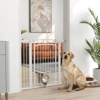 PawHut Dog Gate, Walk Through Pet Gate w/ Small Pet Door, Auto Close, for Doorways, House, Stair, 30"-41" W x 38" H(m-1)