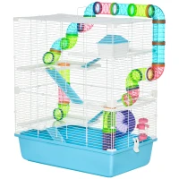 PawHut 23" Large Hamster Cage, Small Animal House, 5-Level Gerbil Haven, Tunnel Tube System, with Water Bottle, Exercise Wheel, Food Dish, Ramps, 2 Doors, Light Blue(m-11)