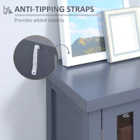 HOMCOM Sideboard, Buffet Cabinet with 4 Tempered Glass Doors, Stripe Pattern and Adjustable Storage Shelf, Credenza, Gray(m-7)