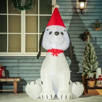 HOMCOM 6ft Christmas Inflatables Outdoor Decorations Puppy Dog Wearing a Santa Hat, Blow-Up Yard Christmas Decor with LED Lights Display(m-2)
