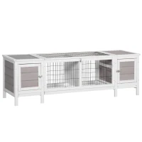 PawHut Rabbit Hutch, Bunny Cage, Guinea Pig House with Pull-Out Tray, and Divided Board for Indoor, White(m-11)