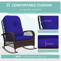 Outsunny Rattan Porch Rocker w/ Plush Cushion, Dark Blue(m-5)