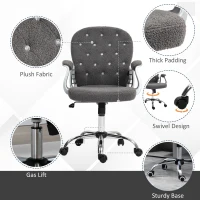 Vinsetto Button Tufted Desk Chair, Home Office Chair with Padded Armrests, Adjustable Height and Swivel Wheels, Dark Gray(m-5)