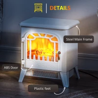 HOMCOM Freestanding Electric Fireplace Stove Heater with Overheat Protection and Realistic Flame Effect, 750W/1500W, White(m-7)
