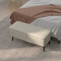 HOMCOM 40" Ottoman with Storage, Linen Upholstered Storage Ottoman Bench with Steel Legs for Living Room, Bedroom Cream White(m-7)