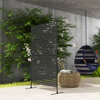 Outsunny Decorative Outdoor Privacy Panel, Freestanding Metal Outdoor Divider with Stand for Garden, Backyard, Deck, Pool, Black(m-10)