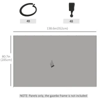 Outsunny Replacement Gazebo Curtains with Zipper, 4-Panel Universal Gazebo Privacy Sidewall for Most 10' x 13' Gazebo Canopy Pavillion, Hooks/C-Rings Included, Grey(m-3)