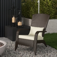 Outsunny Patio Wicker Adirondack Chair, Outdoor Rattan Muskoka Chair with Cushions for Patio, Garden, Backyard Khaki