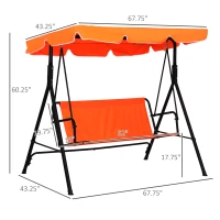 Outsunny 3-Seater Outdoor Porch Swing with Adjustable Canopy, Patio Swing Chair for Garden, Poolside, Backyard, Orange(m-3)