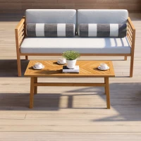 Outsunny Outdoor Coffee Table, Acacia Wood Rustic Patio Table for Garden, Backyard, Balcony, Deck, Natural Wood(m-7)