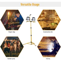 HOMCOM 10,000 Lumen Dual Head LED Work Lights with Stand, Weather Resistant Daylight with Telescoping Adjustable Tripod Stand, Rotating Lamps(m-8)