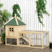 PawHut 68" Wooden Rabbit Hutch, Pet Playpen with 3 Doors, Bunny House Enclosure with Slide-out Tray, Ramp, for Rabbits and Small Animals, Natural(m-8)