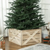 HOMCOM 24" Farmhouse Christmas Tree Base Cover Wooden Christmas Tree Collar Box Home Decoration, Light Distressed Wood Finish(m-2)