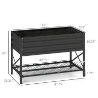 Outsunny Galvanized Raised Garden Bed, Metal Planter Box with Legs, Storage Shelf and Bed Liner, Dark Gray(m-3)