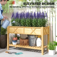 Outsunny Raised Garden Bed, 47 x 22 x 31.5 in. Elevated Wood Planter Box with Storage Shelf, Drainage Holes, and Liner, Natural(m-6)