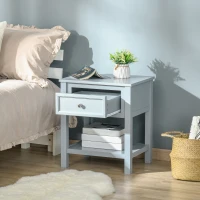 HOMCOM Accent End Table Nightstand with Grey Tabletop, Storage Drawer, and Bottom Shelf, Grey(m-7)