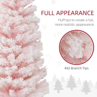 HOMCOM 6ft Flocked Christmas Tree, Pencil Christmas Tree with Realistic Branch Tips, Folding Metal Stand, Pink(m-5)