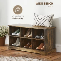 HOMCOM Coat Rack Shoe Bench Set, Entryway Shoe Bench with 8 Storage Cubbies, 4 Hooks for Hallway, Living Room, Rustic Brown(m-5)