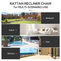 Outsunny Outdoor Recliner Chair, Reclining Patio Lounge Chair with Comfy Cushions, Footrest, Armrests, PE Wicker for Balcony, Porch, Grey(m-7)