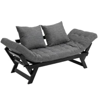 HOMCOM Single Person 3 Position Convertible Chaise Lounger Sofa Bed with 2 Large Pillows and Oak Frame, Dark Gray(m-1)