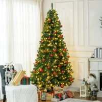 HOMCOM 7.5 FT Tall PreLit Artificial Christmas Tree with Realistic Branches, 500 Warm White LED Lights and 1346 Tips, Green(m-2)