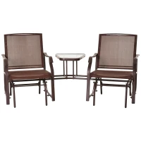 Outsunny Outdoor Glider Chairs with Coffee Table, Patio 2-Seat Rocking Chair Swing Loveseat with Breathable Sling for Backyard, Garden, and Porch, Coffee Brown(m-11)