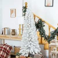 HOMCOM 6ft White Christmas Tree, Flocked Pencil Christmas Tree with 376 Branch Tips and Metal Base for Home, Indoor, Holiday(m-1)