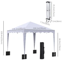 Outsunny 10' x 10' Pop Up Canopy Tent with Sand Bags, Instant Shelter with Adjustable Height and Carry Bag, Garden Outdoor Party Tent, White(m-3)